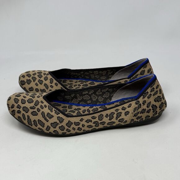 Rothy’s The Flat Womens 8 Brown Spotted Leopard Knit Round Toe Slip On Shoes - Picture 2 of 15